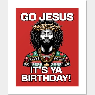 Go Jesus It's Your Birthday Black Jesus Ugly Christmas Sweater Posters and Art